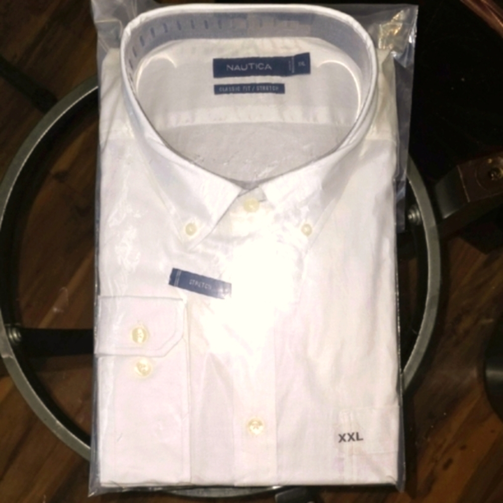 Nautica Men's Classic Fit Stretch White Dress Shirt XXL